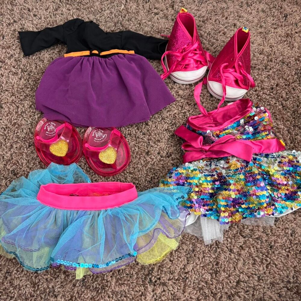 BUILD A BEAR Skirts Shoes Pink Dresses Costume Heart Purple Blue Accessories